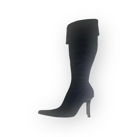 Bebe 𖤐 Over the Knee Stiletto Heeled Pointy Toe Boots 𖤐 Black Vegan Suede 𖤐 - Picture 12 of 16